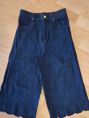 kate spade Light Blue Denim Capri Wide Leg with Gold Logo, Adjustable Waist